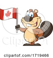 Cartoon Beaver Mascot Holding A Canadian Flag
