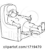 Poster, Art Print Of Cartoon Black And White Sick Woman Wearing A Mask And Resting In A Recliner Chair