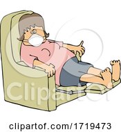Cartoon Sick Woman Wearing A Mask And Resting In A Recliner Chair