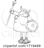Poster, Art Print Of Black And White Viking Woman Armed With A Covid Mask Spear And Shield