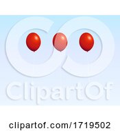 Poster, Art Print Of Trio Of Red Balloons Over White And Blue Background
