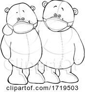 Poster, Art Print Of Cartoon Black And White Teddy Bears Wearing Masks And Embracing