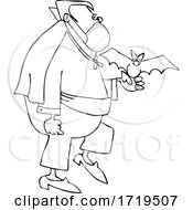 Poster, Art Print Of Cartoon Black And White Coronavirus Vampire With A Bat And Mask