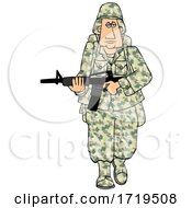 Poster, Art Print Of Cartoon Army Soldier Walking With A Rifle