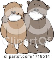 Poster, Art Print Of Cartoon Teddy Bears Wearing Masks And Embracing