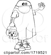 Poster, Art Print Of Cartoon Black And White Kid In A Covid Halloween Ghost Chostume