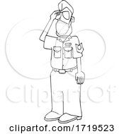Poster, Art Print Of Cartoon Black And White United States Air Force Pilot Wearing A Covid Mask And Saluting
