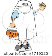 Poster, Art Print Of Cartoon Kid In A Covid Halloween Ghost Chostume