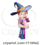 Poster, Art Print Of Kid Cartoon Girl Child Halloween Witch Sign