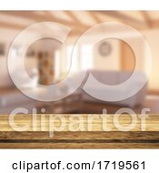 Poster, Art Print Of 3d Wooden Tale Looking Out To A Defocussed Lounge Interior