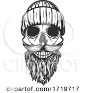 Poster, Art Print Of Skull With A Beard And Beanie Black And White