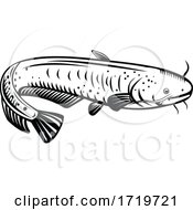 Poster, Art Print Of The Giant Lake Biwa Catfish Silurus Biwaensis Biwako Onamazu Retro Woodcut Black And White