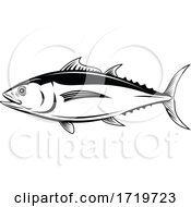 Albacore Thunnus Alalunga Or Longfin Tuna Side View Retro Black And White