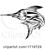 Poster, Art Print Of Atlantic Blue Marlin Jumping Upward Retro Black And White