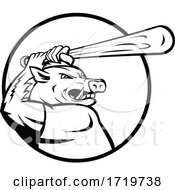 Razorback Wild Boar Or Hog With Baseball Bat Batting Circle Mascot Black And White