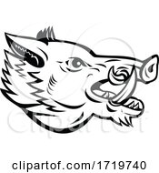 Poster, Art Print Of Wild Boar Sus Scrofa Wild Swine Common Wild Pig Head Side Mascot Black And White