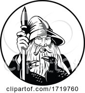 Odin Norse God Of War And Of The Dead And Ravens Circle Retro Black And White