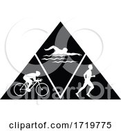 Poster, Art Print Of Triathlon Sport Running Swimming And Cycling Triangle Black And White