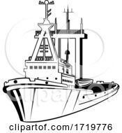 Poster, Art Print Of Harbor Tugboat Tug Boat Tug Retro Black And White