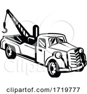Vintage Tow Truck Or Wrecker Pick Up Truck Side View Retro Black And White