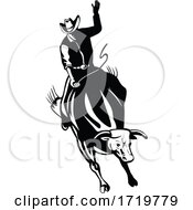 Poster, Art Print Of Rodeo Cowboy Bull Rider Riding Bucking Bronco Retro Black And White