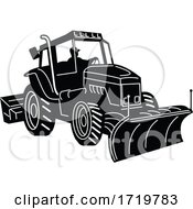 Snow Plow Tractor Snow Removal Machine Side Retro Black And White