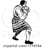Poster, Art Print Of Highlander Putting Heavy Stone Or Stone Put In Scottish Highland Games Retro Black And White