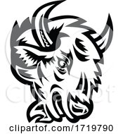 Poster, Art Print Of Head Of An Angry North American Bison Or American Buffalo Mascot Black And White