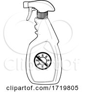 Disinfectant Spray Bottle With Stop Pandemic Virus Sign Line Drawing Black And White