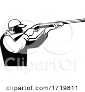Poster, Art Print Of Retro Hunter Aiming A Shotgun