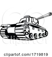 Poster, Art Print Of World War Two Battle Tank Pointing Cannon Retro Black And White