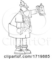 Poster, Art Print Of Cartoon German Man Celebrating Oktoberfest With A Beer Stein And Wearing A Mask Lineart
