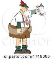Poster, Art Print Of Cartoon German Man Celebrating Oktoberfest With A Beer Stein And Wearing A Mask
