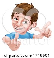 Boy Kid Thumbs Up Cartoon Child Peeking Over Sign