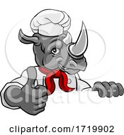 Rhino Chef Mascot Sign Cartoon Character