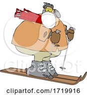 Poster, Art Print Of Cartoon Overweight Man Wearing A Mask And Skiing