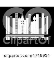 Poster, Art Print Of White Barcode Cityscape Silhouette Over Black Background