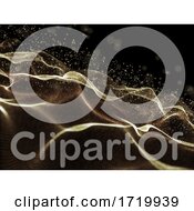 Poster, Art Print Of 3d Digital Background With Golden Flowing Cyber Dots