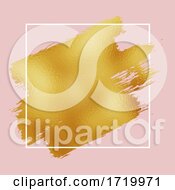 Poster, Art Print Of Gold Foil Brush Stroke On Pink Background With White Border