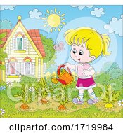 Poster, Art Print Of Girl Watering Carrots In A Garden