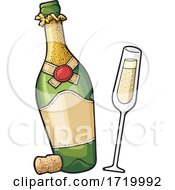 Glass And Bottle Of Champagne by Any Vector