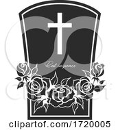 Poster, Art Print Of Grave Stone With A Cross And Roses