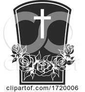 Poster, Art Print Of Grave Stone With A Cross And Roses
