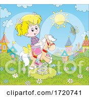 Girl Playing On A Pony