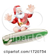 Poster, Art Print Of Santa Claus Christmas Surfing Surf Board Cartoon
