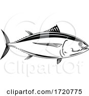 Poster, Art Print Of Pacific Albacore Thunnus Alalunga Or Longfin Tuna Side View Retro Woodcut Black And White