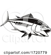 Poster, Art Print Of Bigeye Tuna Thunnus Obesus Swimming Down Retro Black And White