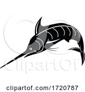 Poster, Art Print Of Atlantic Blue Marlin Jumping Upward Retro Woodcut Black And White