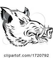 Poster, Art Print Of Wild Boar Common Wild Pig Or Wild Swine Head Side Mascot Black And White
