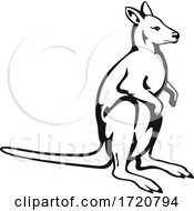 Poster, Art Print Of Wallaby Or Kangaroo Side View Retro Woodcut Black And White